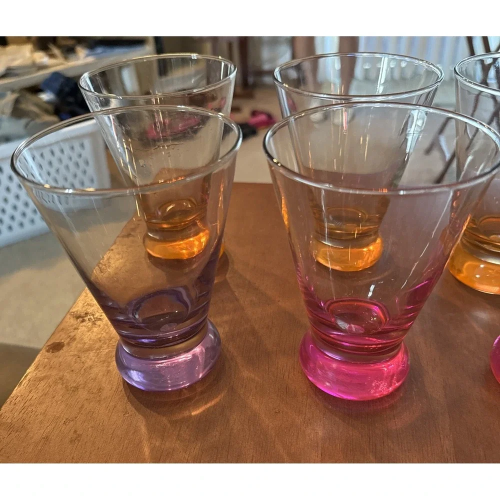 Set of 6 Vintage MCM Libby Cosmos Neon 14oz  Multicolor Cosmopolitan Glasses